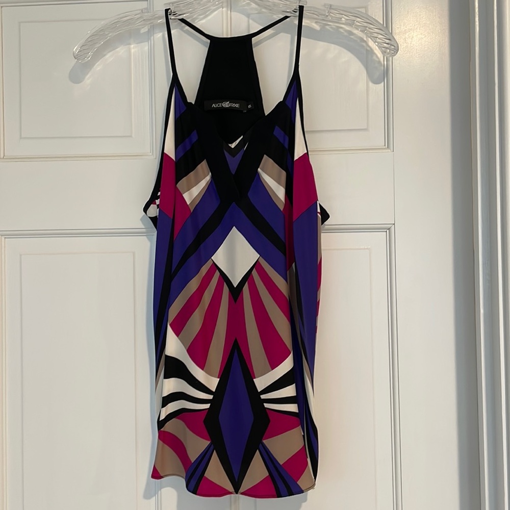 Alice & Trixie pink, black, purple silk top, XS